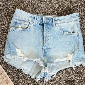 Zara Light Blue Frayed Hem Jean Shorts